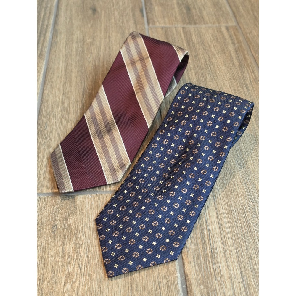 Jos. A. Bank Executive Collection Silk Tie Lot Navy Medallion Burgundy Stripe